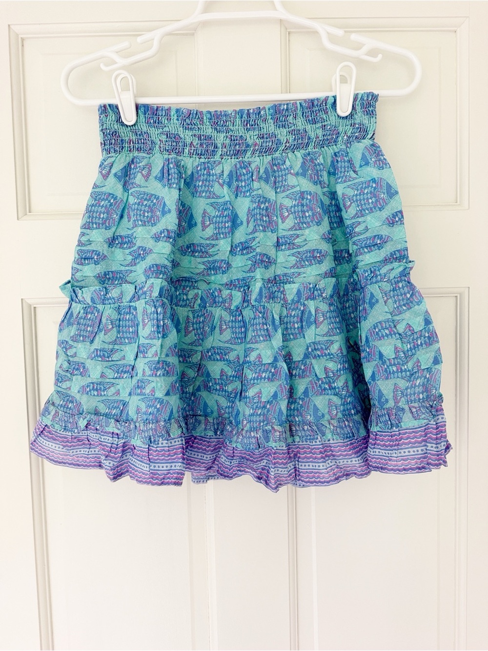 NWT VINEYARD VINES skirt size S blue green tang fish smocked skirt